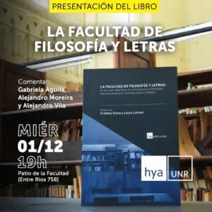 Cartel anunciando la presentación del libro 'La Facultad de Filosofía y Letras', con fecha, hora y lugar del evento.